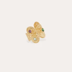 Bague Mistral Manchette - Malachite & Améthyste