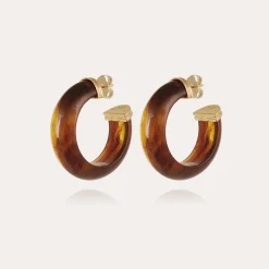 Boucles d'oreilles créoles Abalone acétate - Marron