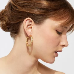 Boucles d'oreilles créoles Bambou strass petit modèle
