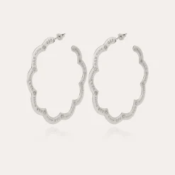 Boucles d'oreilles créoles Bolduc Flore gravées grand modèle