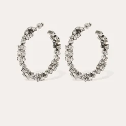 Boucles d'oreilles créoles Trevise finition rhodium