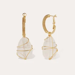 Boucles d'oreilles Lyre Rainbow - Cristal de roche
