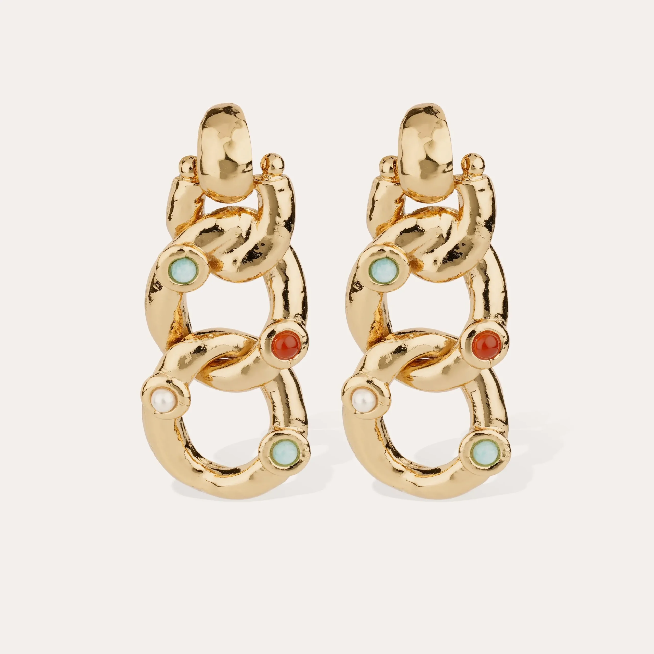 Boucles d'oreilles Mitsi grand modèle - Cornaline, Amazonite & Nacre blanche