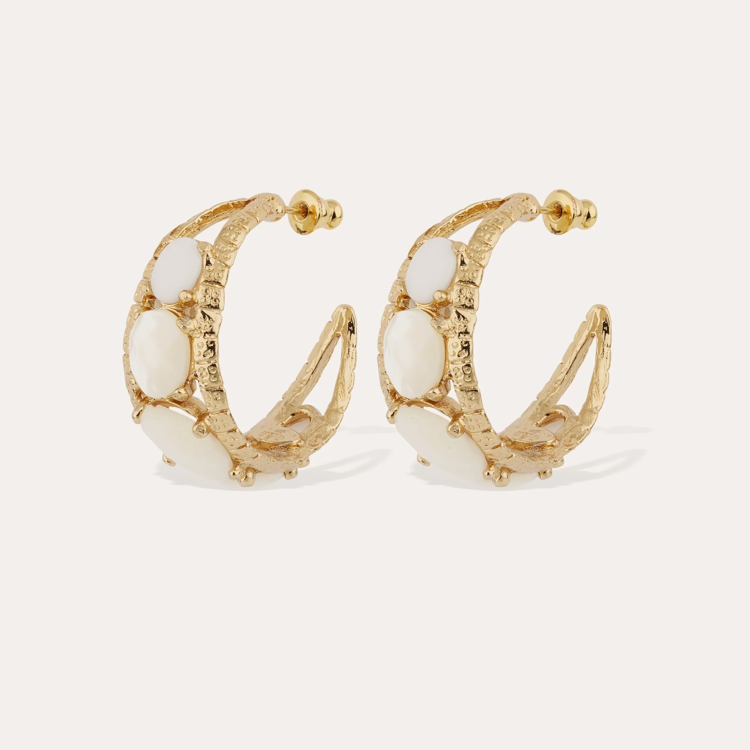 Boucles d'oreilles Orea cabochons - Nacre blanche