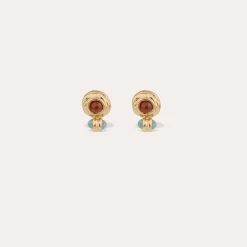 Boucles d'oreilles puces Amarante cabochons mini - Cornaline