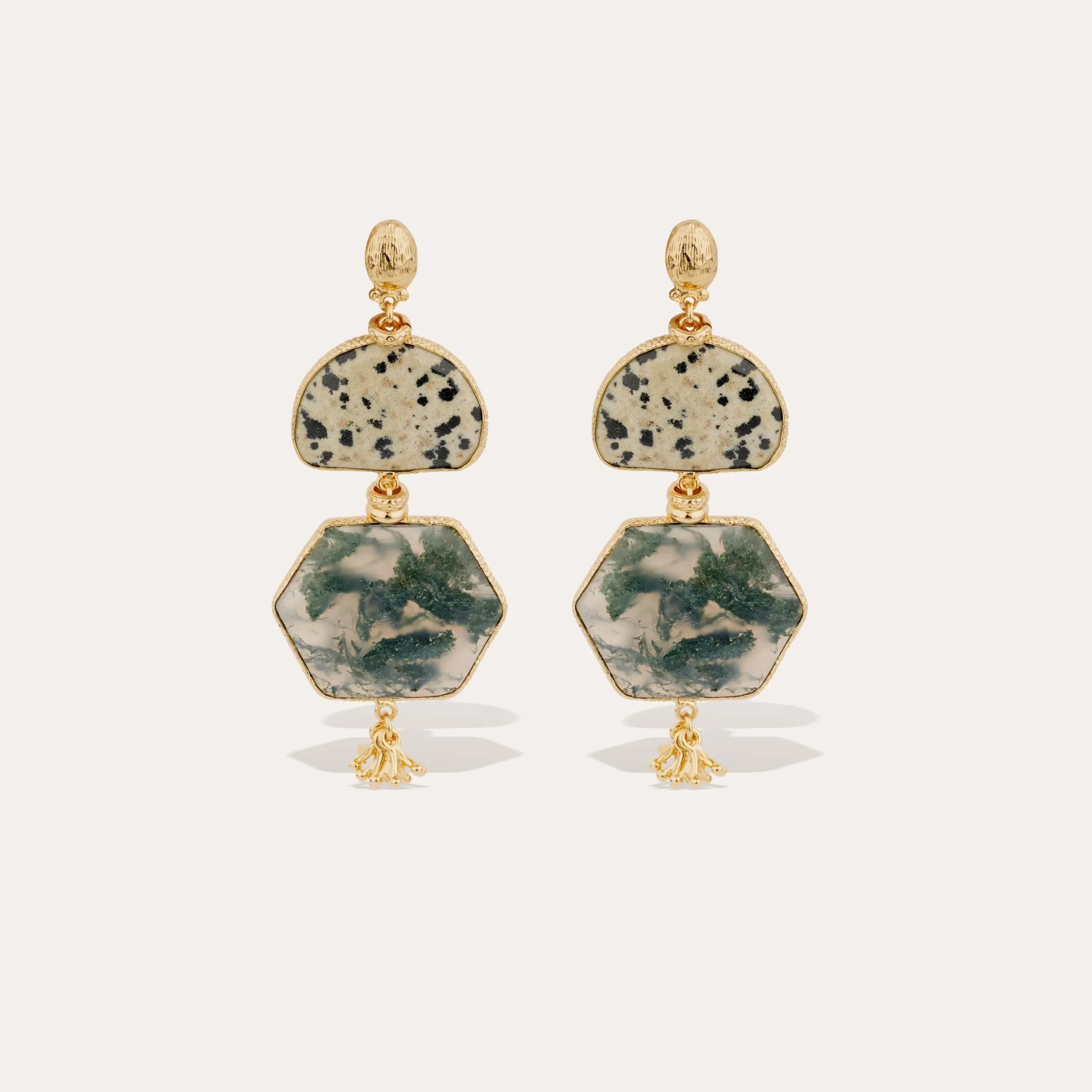 Boucles d'oreilles Silenza - Jaspe Dalmatien & Agate verte