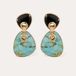 Boucles d'oreilles Silia grand modèle - Turquoise & Onyx noir