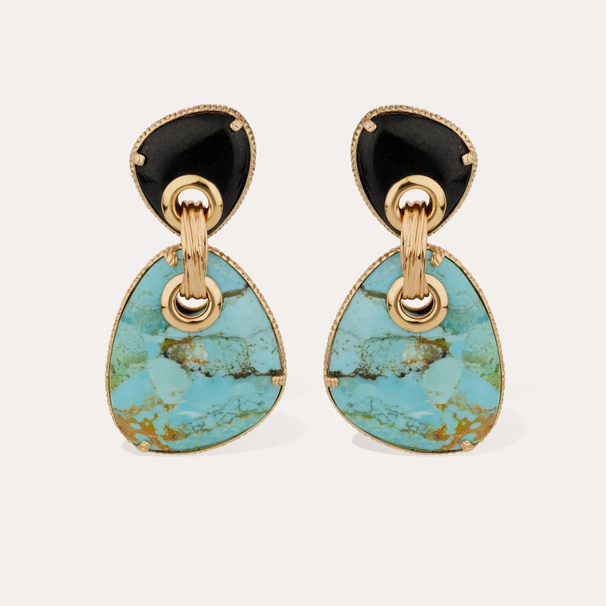 Boucles d'oreilles Silia grand modèle - Turquoise & Onyx noir