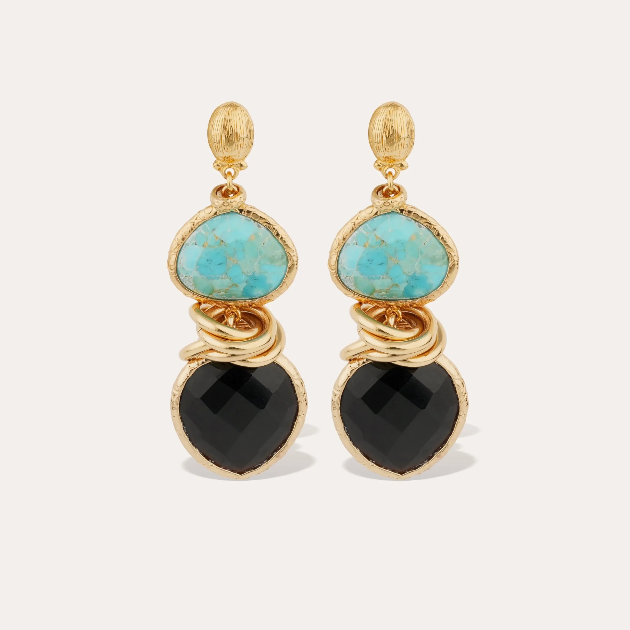 Boucles d'oreilles Sirena - Turquoise & Onyx noir