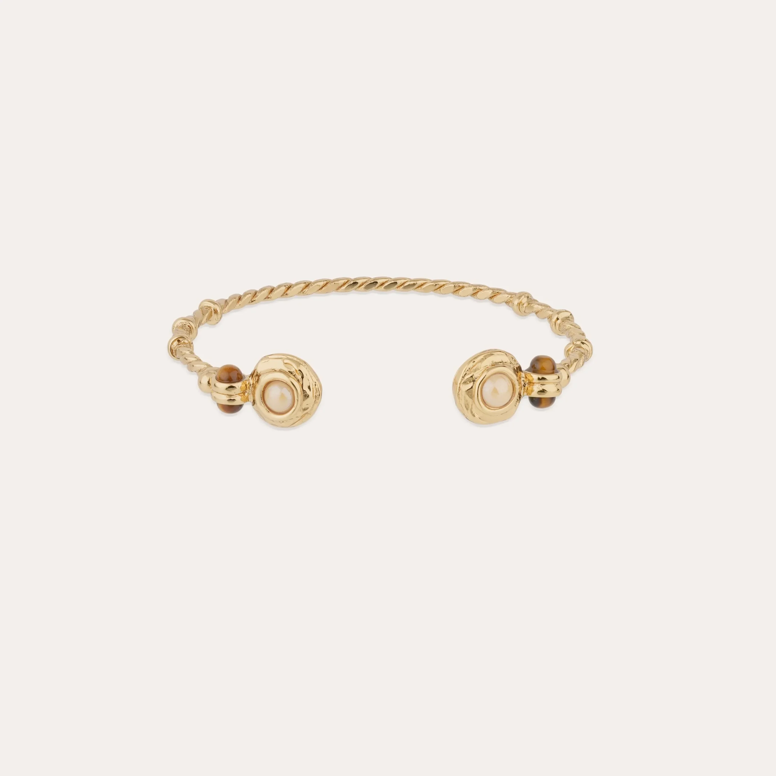 Bracelet jonc Amarante torsade - Nacre Blanche & Oeil de tigre