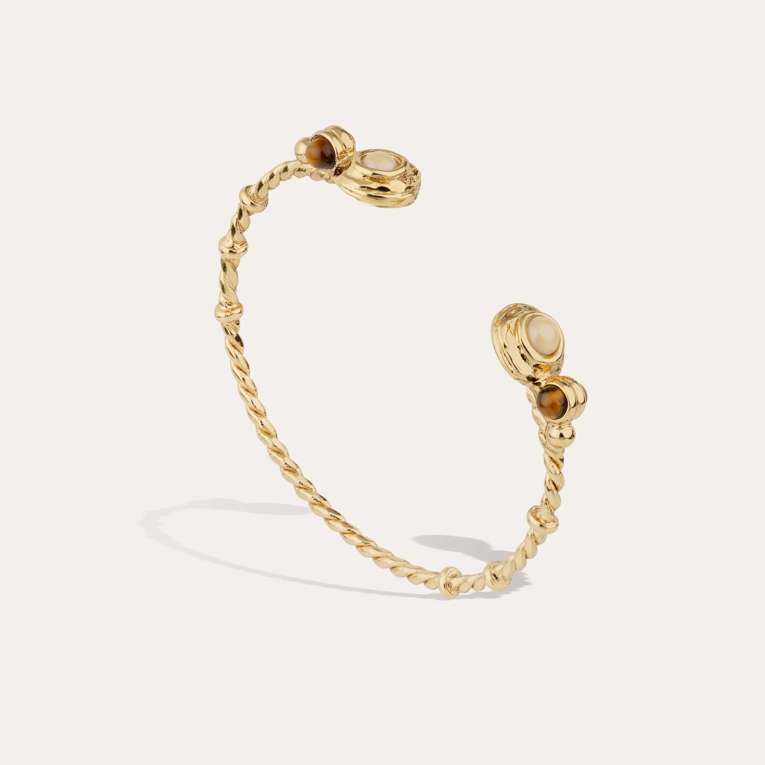 Bracelet jonc Amarante torsade - Nacre Blanche & Oeil de tigre
