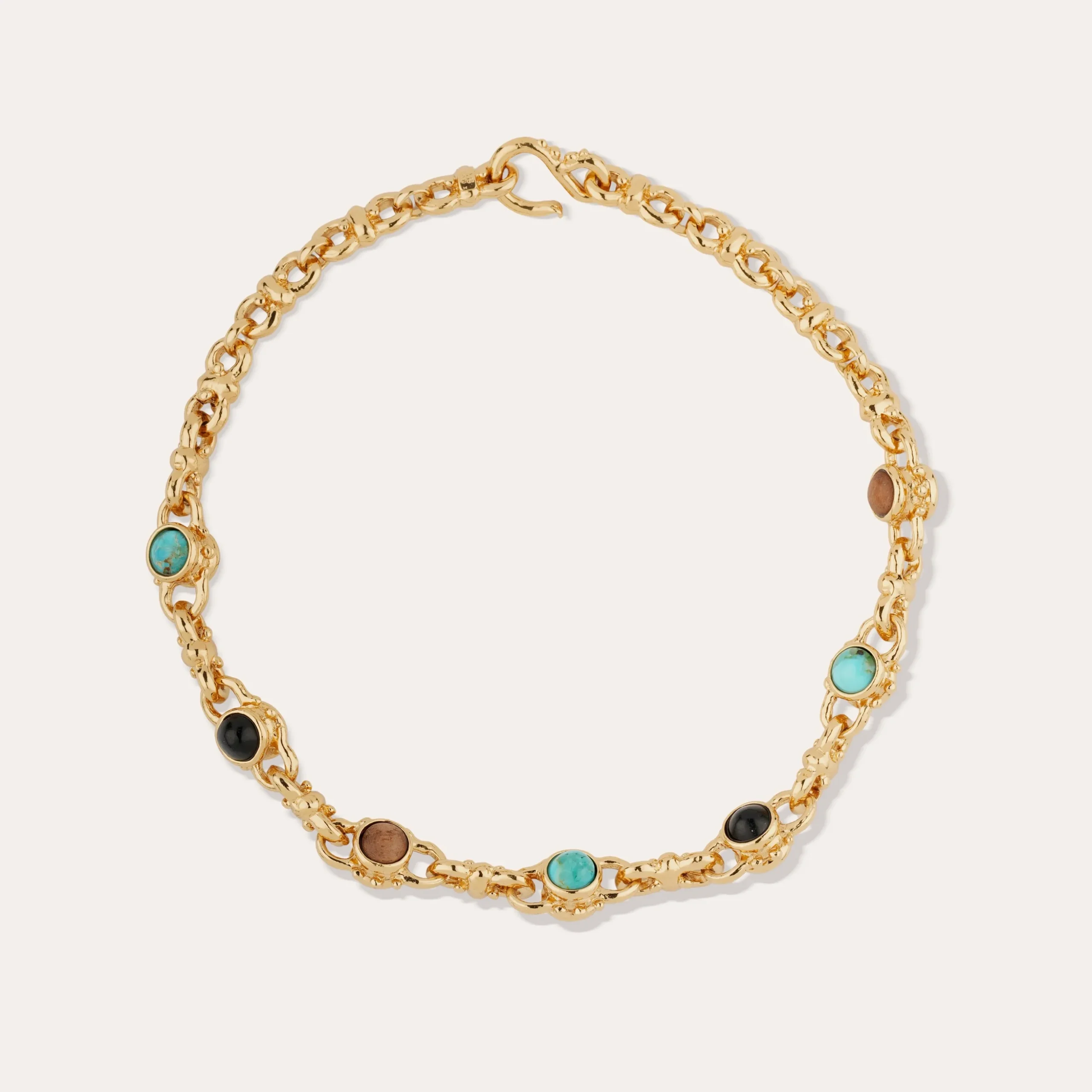 Collier Amarante cabochons multi - Turquoise, Basalte noire & Bois