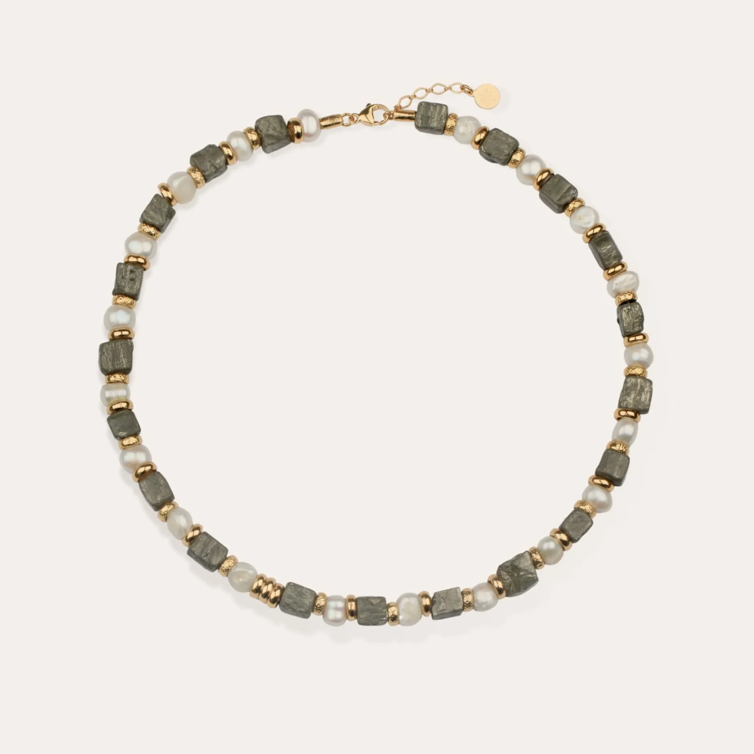 Collier Jamie - Nacre blanche & Pyrite