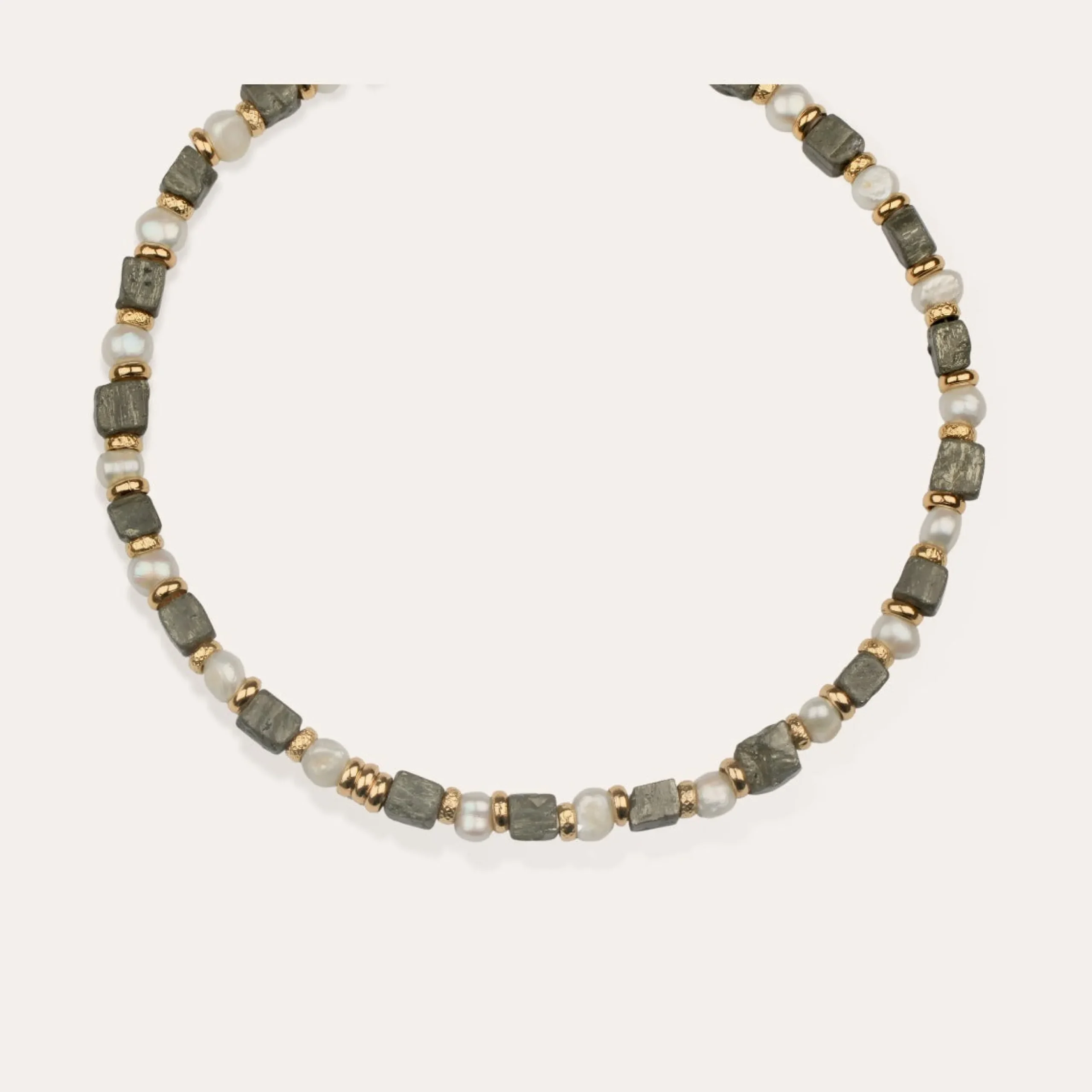 Collier Jamie - Nacre blanche & Pyrite
