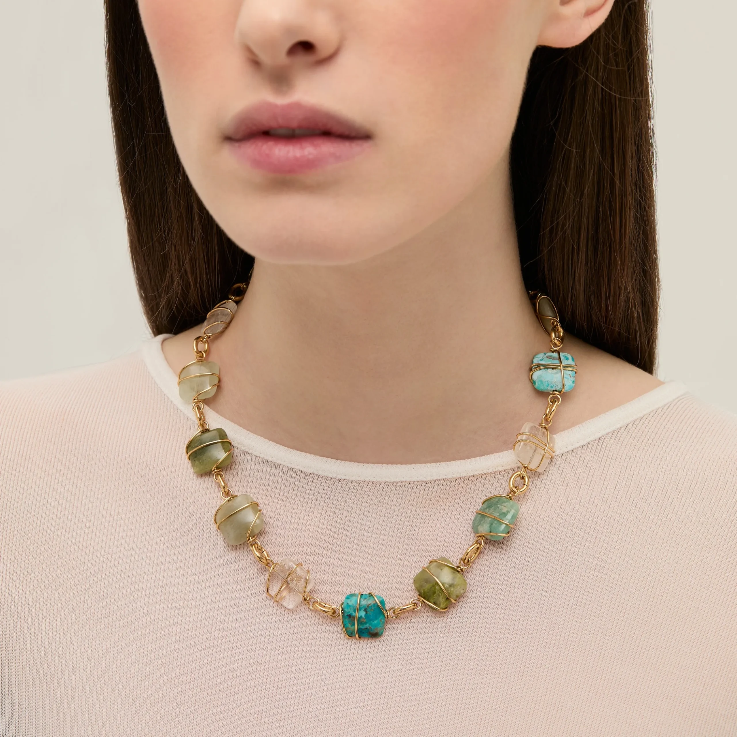 Collier Rainbow Square Multi petit modèle - Turquoise, Vesonite, Amazonite & Cristal