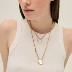 Collier Scapulaire Serti - Cristal & Nacre blanche