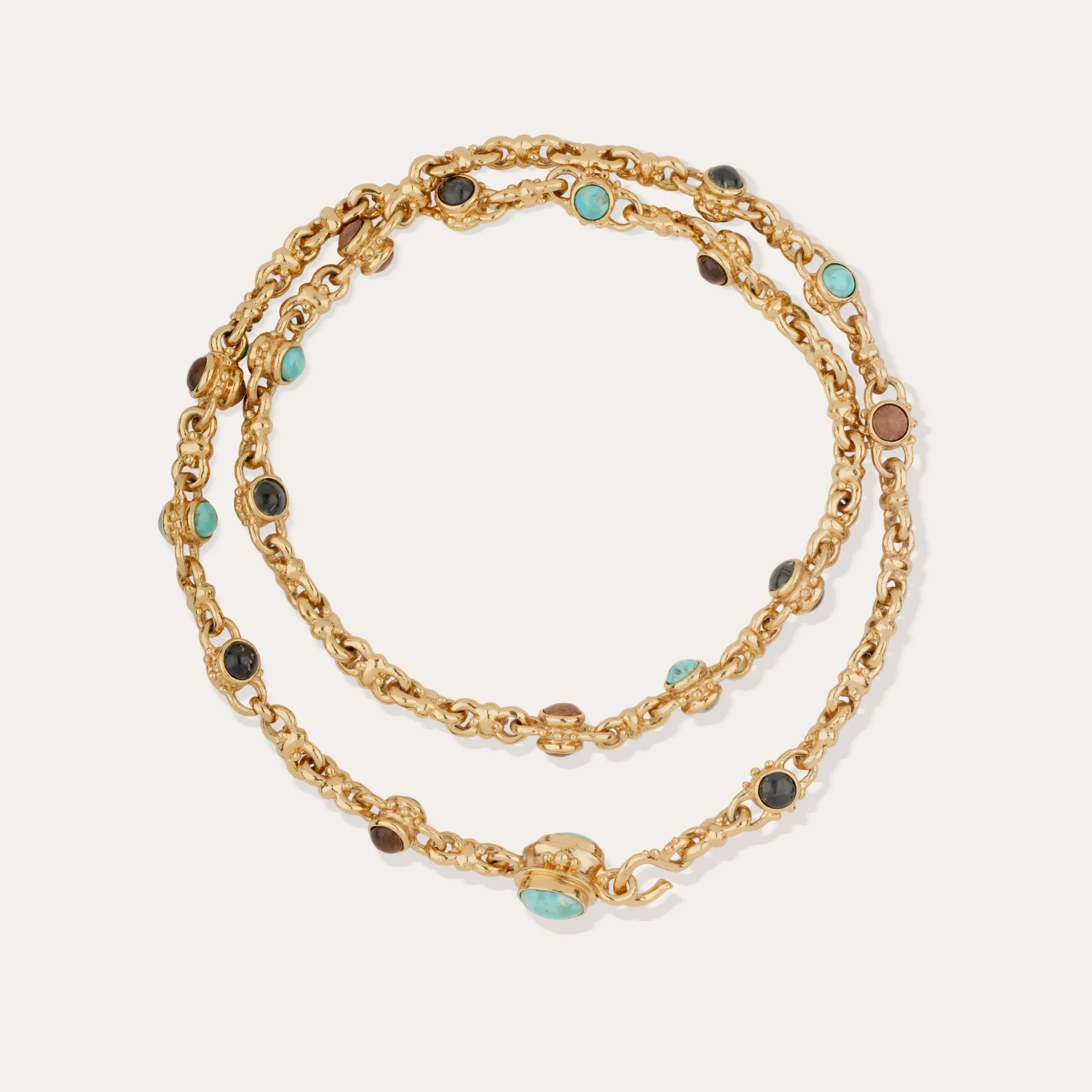 Sautoir Amarante multi - Turquoise, Bois & Basalt noir